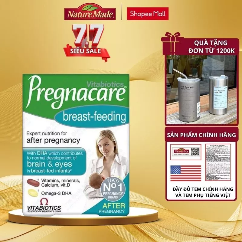 Vitamin tổng hợp cho mẹ bầu sau sinh Nature made Pregnacare Breast-feeding hộp 84 viên giúp lợi sữa , phục hồi sau sinh