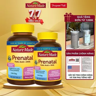 Combo 2 hộp vitamin bầu Nature Made Prenatal Folic Acid + DHA giúp bổ sung vitamin, khoáng chất và DHA cho mẹ và bé