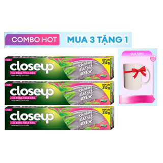 Combo 3 Kem Đánh Răng Close Up Detox Khoáng Chất & Matcha 230G (Tặng ly sứ/ bình thuỷ tinh)