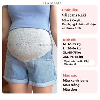 Quần Đùi Bầu Quần Sooc Bầu Chất Liệu Jean Có Đáp Bụng Và Chun Chỉnh Bụng Thoải Mái Bella Mama - QB1