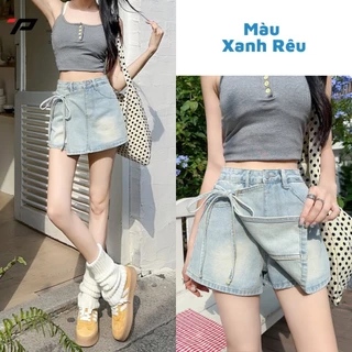 Quần Giả Váy Jeans Nữ Ngắn Cột Nơ Túi Màu Xanh Nhạt The Synn [CV08]