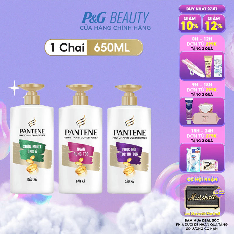 Dầu Xả PANTENE Chai 650ml Ngăn Rụng Tóc / Mượt Mà Óng Ả / Chăm Sóc Hư Tổn