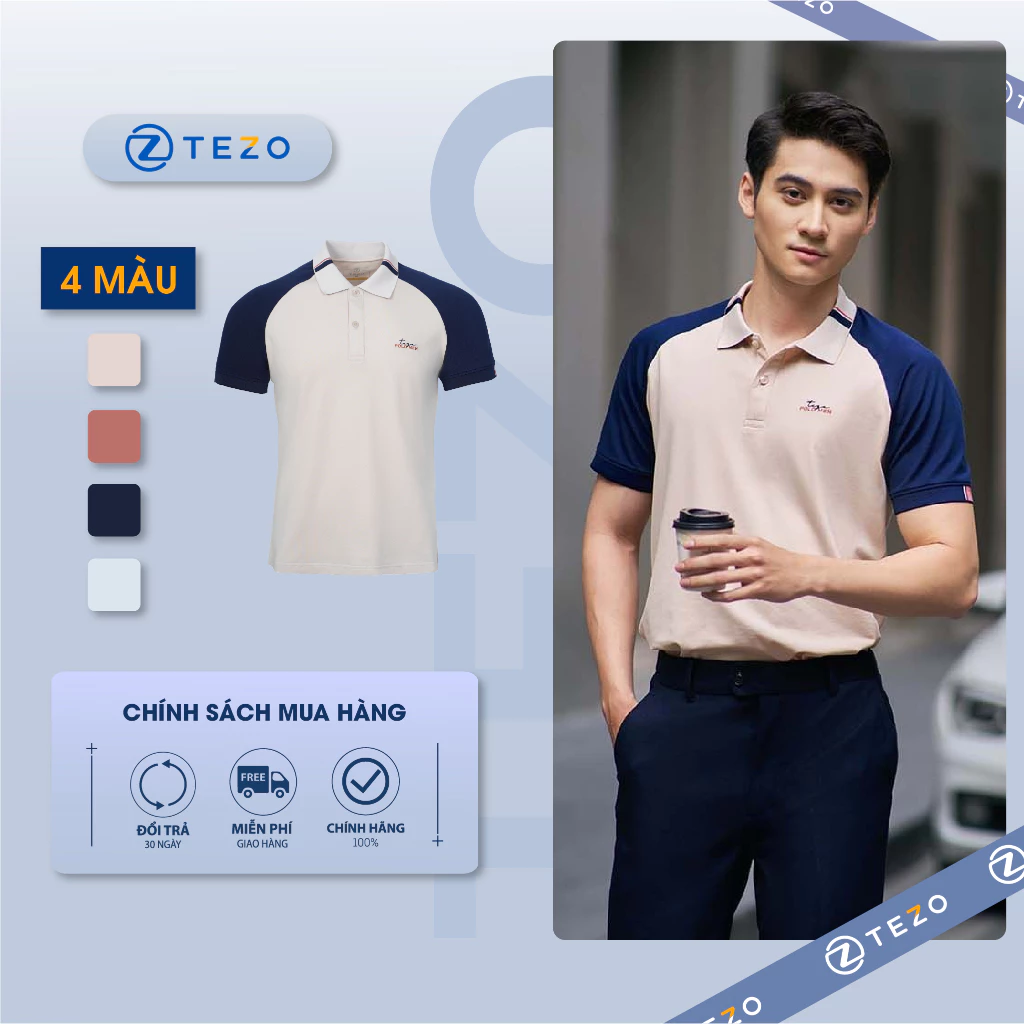 Áo polo nam Tezo thun nam có cổ ngắn tay thiết kế tay RAGLAN 23APCT034