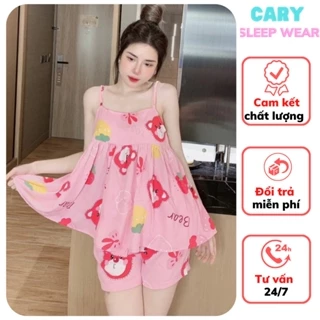 Đồ bộ ngủ pijama hai dây hoạt hình mặc nhà mùa hè dễ thương, set bộ đồ ngủ hai dây shin, kuromi, losto cute CARY