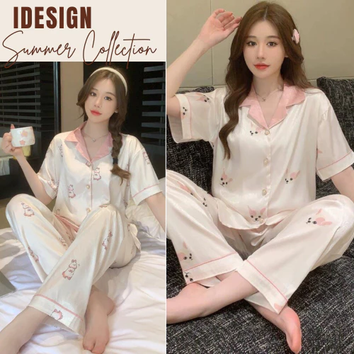 Bộ ngủ dễ thương, bộ ngủ lụa vân xước cao cấp, set pyjama nữ cộc tay quần dài