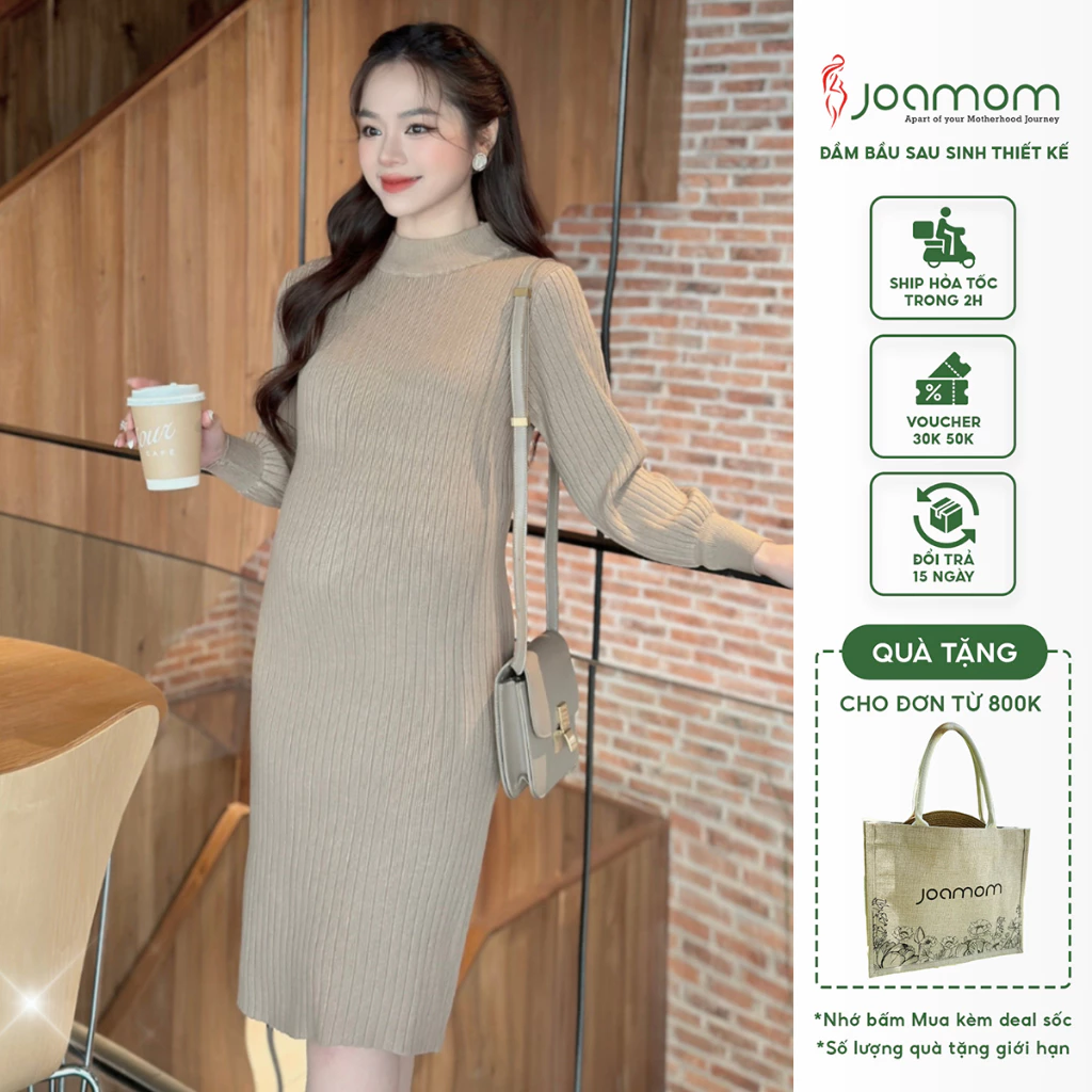 Váy len bầu Joamom dáng body tay ôm cổ tròn L160