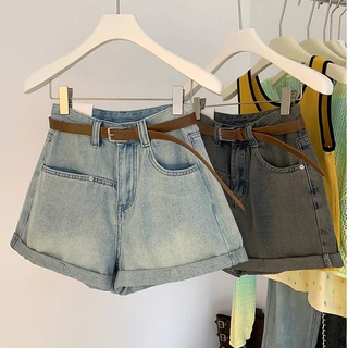 Quần short nữ jean/kaki cạp cao, quần đùi jean nữ ống rộng lưng cao phong cách ulzzang Hàn Quốc C37