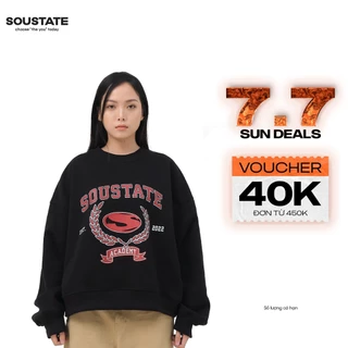 Áo Sweater Boxy Academy 100% Nỉ Bông (Đen) - SOUSTATE Chính Hãng