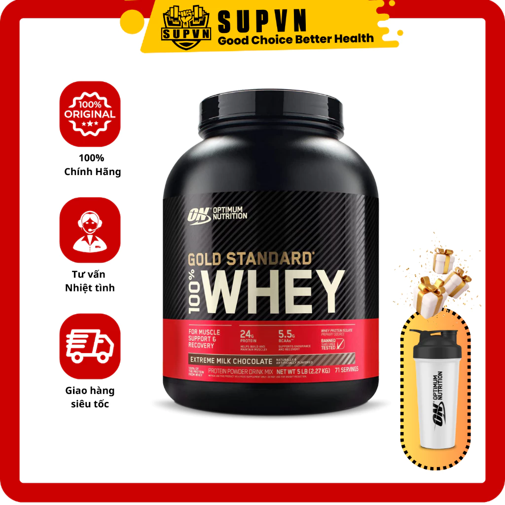 (QUÀ TẶNG) 100% Whey Protein On Gold Standard Optimum nutrition 5lbs - Whey On Gold Standard Sữa Tăng Cơ Nạc