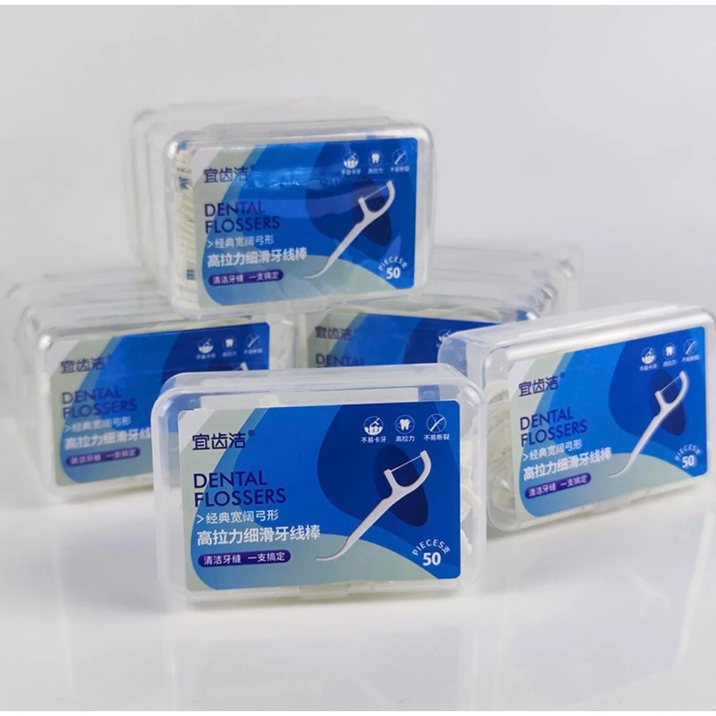 Combo 5-10 hộp - Tăm chỉ nha khoa hộp 50 cái, tăm chỉ nha khoa