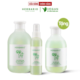 Bộ 3 rau má và diếp cá Herbario chăm sóc da mụn: Nước tẩy trang 300ml + Sữa rửa măt  200ml + Xịt khoáng 100ml