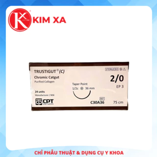 CHỈ PHẪU THUẬT TỰ TIÊU TAN CHẬM CPT TRUSTIGUT® (C) CHROMIC CATGUT số 2/0 - C30A36 (hộp 24 tép)