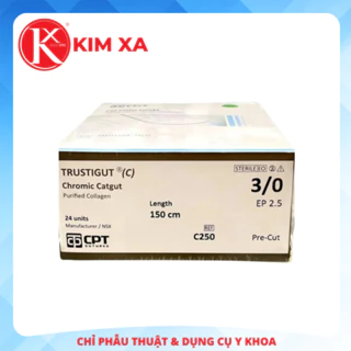 CHỈ PHẪU THUẬT TỰ TIÊU TAN CHẬM(KHÔNG KIM) CPT TRUSTIGUT® (C) CHROMIC CATGUT số 3/0-C250 (hộp 24tép)