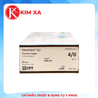 CHỈ PHẪU THUẬT TỰ TIÊU TAN CHẬM (KHÔNG KIM) CPT TRUSTIGUT(C)CHROMIC CATGUT số 4/0-C200 (hộp 24 tép)