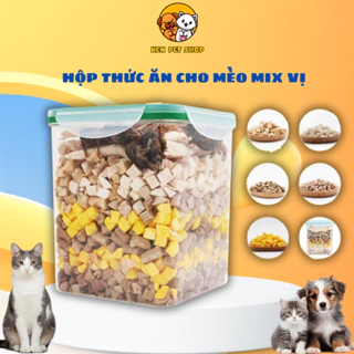 Thức Ăn Cho Mèo Hộp Gà Viên Thịt Đông Khô Sấy Mix Nhiều Loai Dạng Viên Dễ Ăn Bổ Dưỡng Hộp 660g