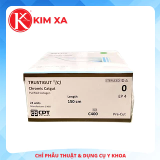 CHỈ PHẪU THUẬT TỰ TIÊU TAN CHẬM (KHÔNG KIM) CPT TRUSTIGUT(C) CHROMIC CATGUT số 0 - C400 (hộp 24 tép)