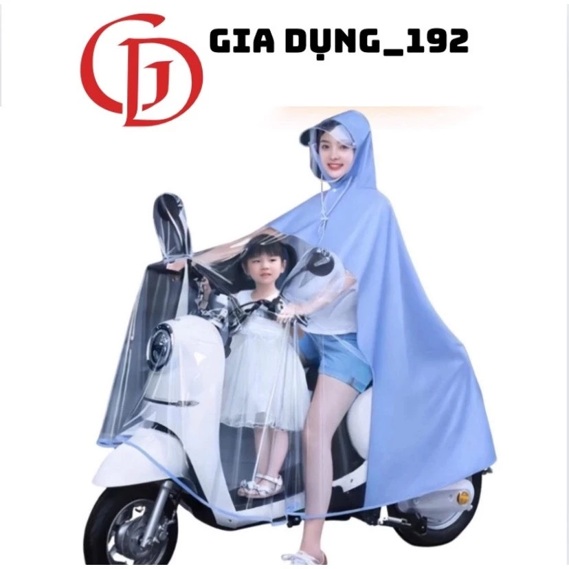 Áo mưa trong suốt dành cho mẹ và bé nửa trước trong suốt che phủ toàn thân kèm kính chắn mưa mẫu mới 2024