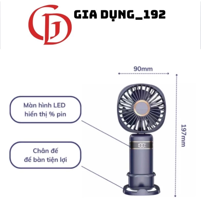 Quạt Mini PLSHARK Gấp Gọn Tích Điện 5 Cấp Độ Gió, Dung Lượng Pin 6000mAh Có Đèn Led Hiển Thị % Pin [ HÀNG CHÍNH HÃNG ]