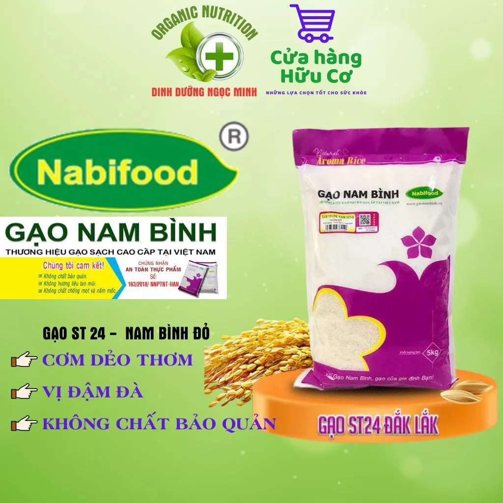 (Free ship) Gạo Nam Bình đỏ - Gạo ST 24 Nam Bình, cơm dẻo thơm, vị đậm đà túi 5kg