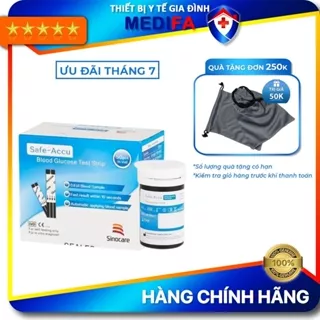 Hộp 50 Que Thử Đường Huyết Safe Accu Dùng Cho Máy Đo Đường Huyết Sinocare Safe Accu, Hàng Chính Hãng