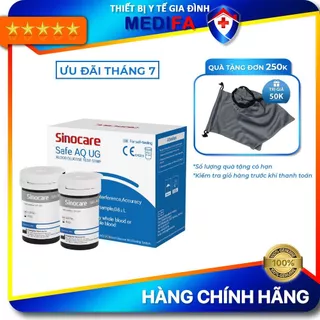 Hộp 50 Que Thử Đường Huyết Safe AQ UG Chính Hãng Sinocare Tặng Kèm 50 Kim Chích Máu