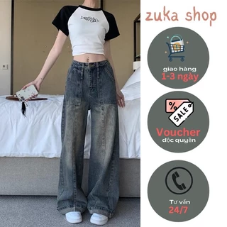 Quần bò ống suông, quần jeans ống rộng màu xanh xám phối vân siêu xinh hot 2023 hách dáng siêu đẹp ND08