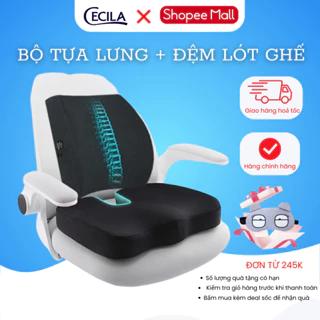 Bộ gối tựa lưng và đệm lót ghế văn phòng CECILA cao su non, hỗ trợ phòng chống đau xương cụt, trĩ, giảm đau mỏi lưng.