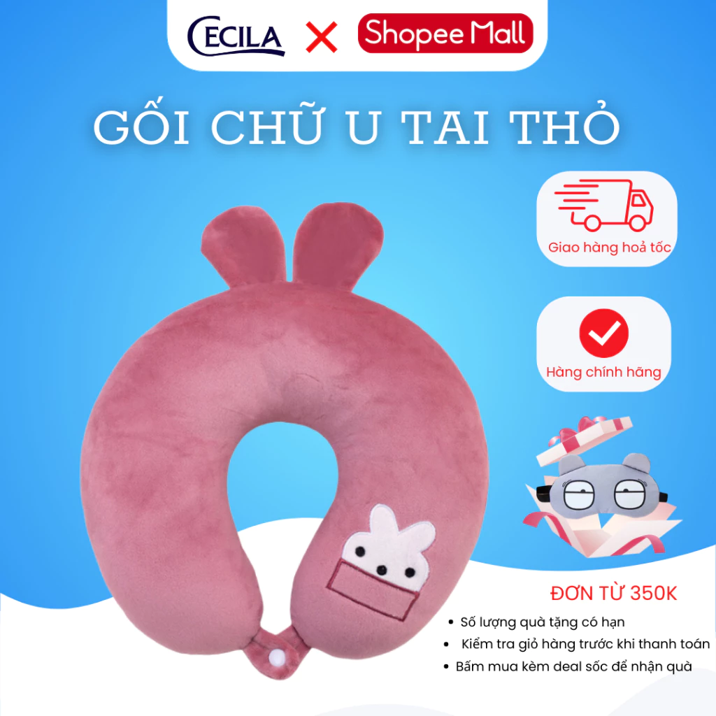 Gối kê cổ chữ U tai thỏ có cúc cài chống mỏi cổ tạo cảm giác thoải mái