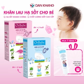 Khăn lau hạ sốt Oribebe giúp bé hạ sốt an toàn, làm mát cơ thể, giảm mẩn ngứa - Hộp 24 khăn