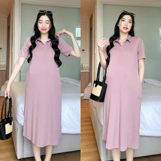 EVERMOM | Đầm bầu thun tăm Polo siêu mát mùa hè mặc cả bầu và mặc thường - Lilac Dress