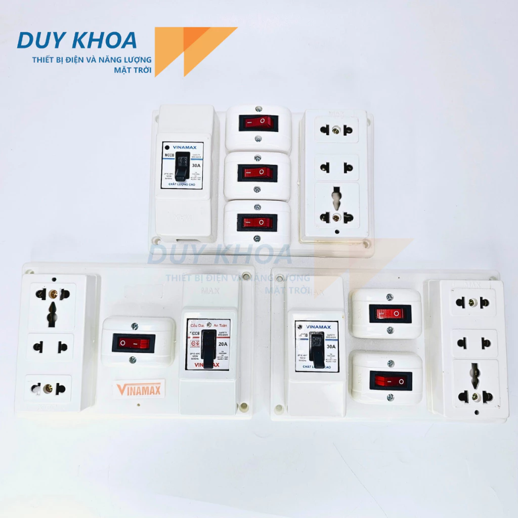 Bảng điện có Aptomat + Công tắc (có đèn báo) + 3 ổ cắm điện VINAMAX