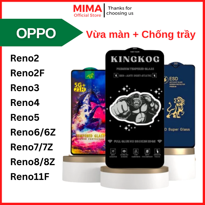 Kính cường lực KINGKOG Oppo Reno 8 8z 8 Pro 5G 3 4 5 6 6z 5G 7 7z 5G cao cấp full màn hình chống trầy