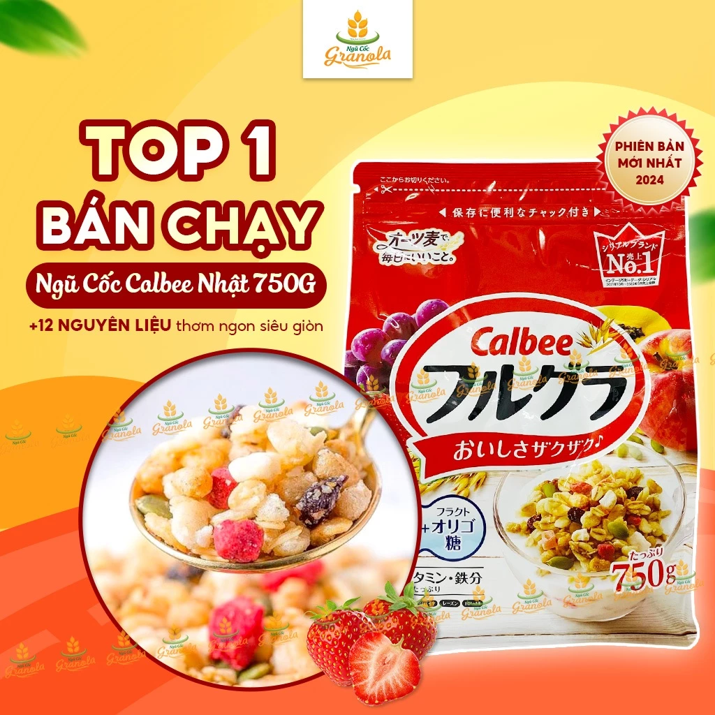 [MỚI T1/25] Ngũ Cốc Calbee MỚI Nhật Bản Granola Ăn Sáng Healthy Ăn Kiêng Giảm Cân Mix Trái Cây Sấy 750G (Hạt Ngon)