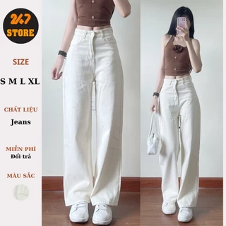 Quần jeans bò màu kem ống suông rộng phong cách Hàn Quốc - 247store.vn - Qjreantron7433_P12K9