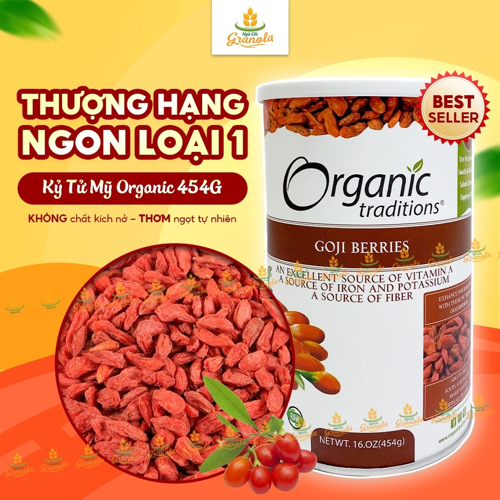 [THƯỢNG HẠNG] Kỷ Tử Mỹ Hữu Cơ Loại 1 Organic Sấy Khô Quả Đều Đẹp Cân Đủ Kí Giúp Đẹp Da Dễ Ngủ Hộp 454G (Hạt Ngon)