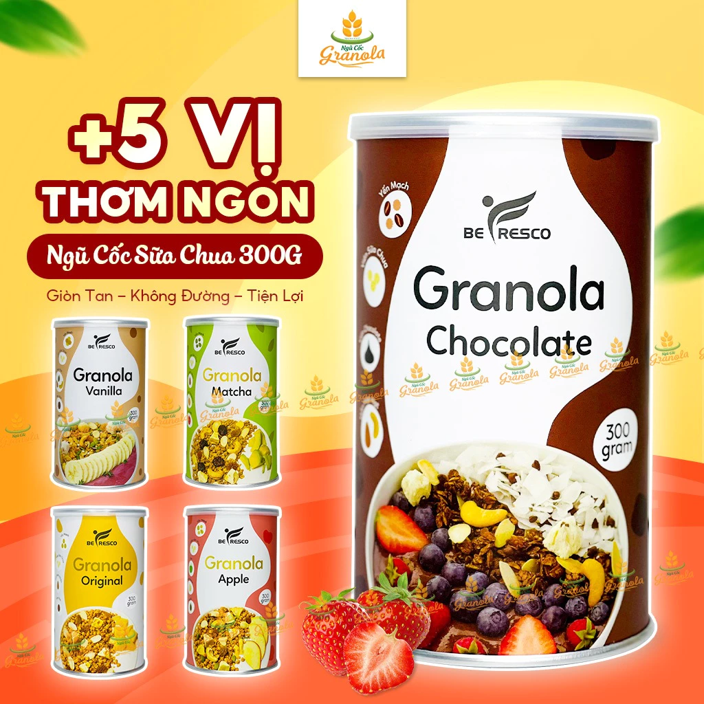 [FULL VỊ] Ngũ Cốc Granola Giảm Cân Ăn Sáng Ăn Kiêng Trái Cây Mix Sữa Chua Sấy Khô Siêu Ngon Befresco 300G (Hạt Ngon)