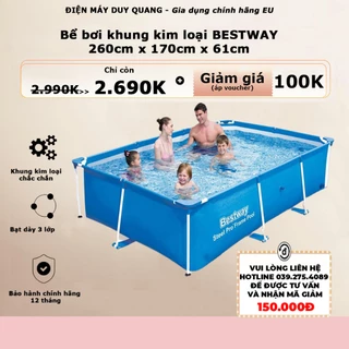 Bể bơi khung kim loại Bestway, bể bơi lắp ráp loại lớn dùng cho gia đình kích thước 260cm x 170cm x 61cm, bảo hành 1 năm