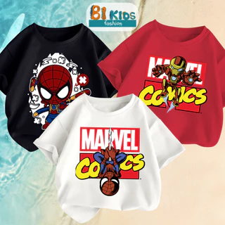 Áo thun bé trai hình người nhện, người sắt 100% cotton tự nhiên cao cấp Áo phông Spiderman bé trai, Áo cộc tay Bi Kids