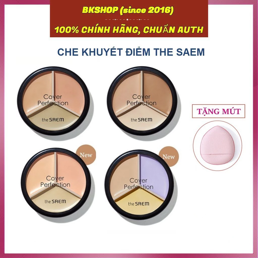 [Tặng Mút] Bảng Che Khuyết Điểm Triệt Sắc 3 Ô Đa Năng The Saem Cover Perfection Triple Pot 13.1g