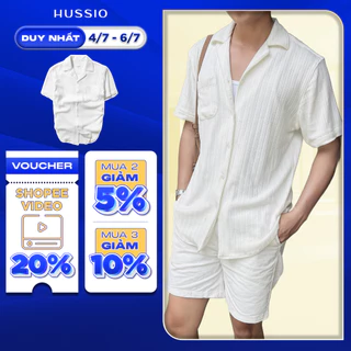 Áo sơ mi nam tay ngắn cổ vest Cuban ARESI vải Cotton dệt kim gân sang trọng, thanh lịch - HUSSIO