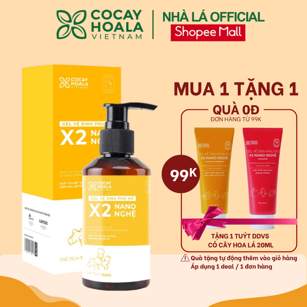 Dung dịch vệ sinh phụ nữ Gel X2 Nano Nghệ Cỏ Cây Hoa Lá giảm viêm, an toàn cho mẹ bầu 150ml - Cỏ cây hoa lá Hà Nội