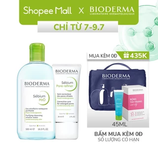 Bộ đôi làm sạch micellar cho da hỗn hợp và da dầu Bioderma Sebium H2O 500ml và kem dưỡng se lỗ chân lông 30ml