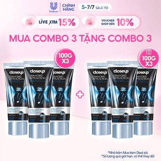 Combo 3 Kem Đánh Răng Closeup Dạng Gel Trắng Răng Diamond Attraction Ngay Sau 1 Lần Chải 100G/Tuýp