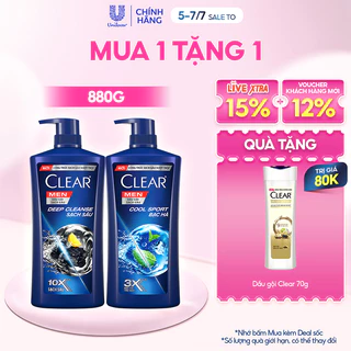 Dầu Gội Đầu Clear Men Deep Cleanse Than Hoạt Tính Đánh Bay Gàu, Ngứa Và Dưỡng Tóc Khỏi Khói Bụi 880g/900g