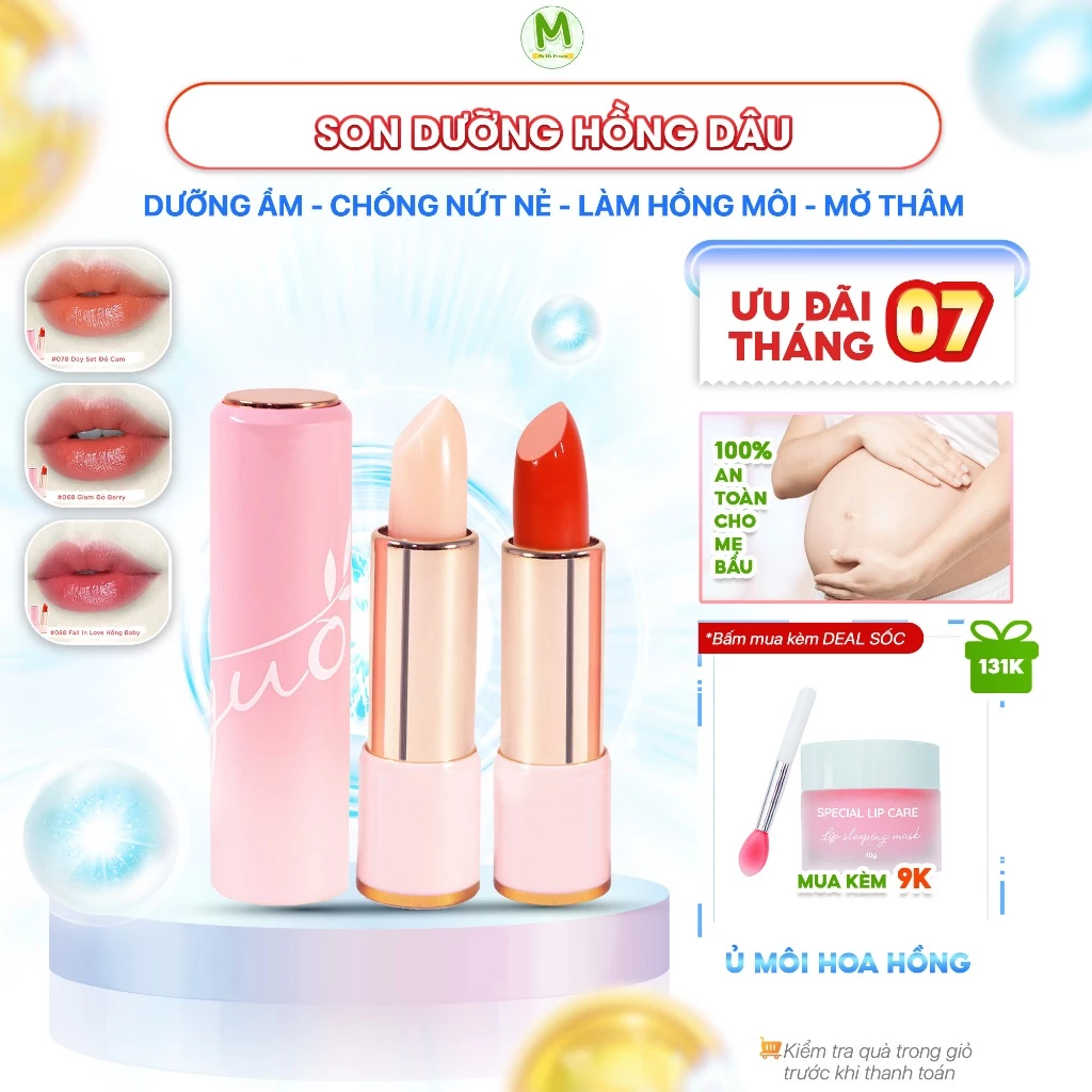 Son Dưỡng Hồng Dâu Mờ Thâm Hồng Môi An Toàn Cho Mẹ Bầu GUO 5gr - [0% chì - 0% Silicones]