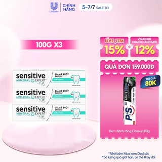 Bộ 3 Hộp Kem đánh răng P/S giảm ê buốt sau 30 giây Sensitive Mineral Expert Original với tác động từ khoáng 100g