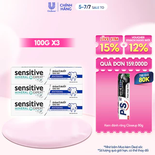 Bộ 3 Hộp Kem đánh răng P/S giảm ê buốt sau 30 giây Sensitive Mineral Expert Whitening với tác động từ khoáng 100g