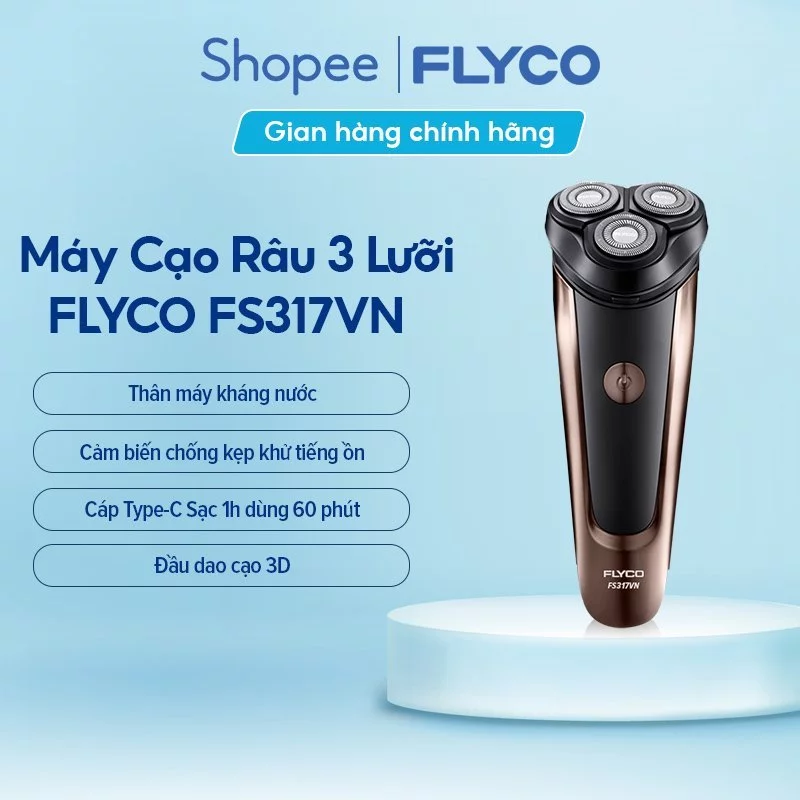 Máy Cạo Râu Flyco 3 Lưỡi Kép Thân Máy Chống Nước FS371VN - Hàng Chính Hãng