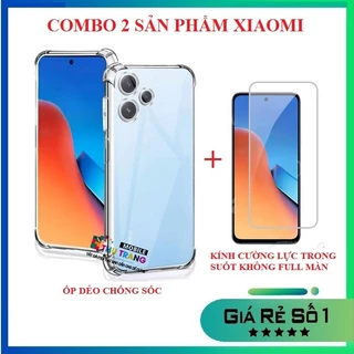 Combo Xiaomi Redmi 13 13R Note 13R Pro Mi 10T Pro K30S kính cường lực trong suốt không full màn + Ốp dẻo chống sốc