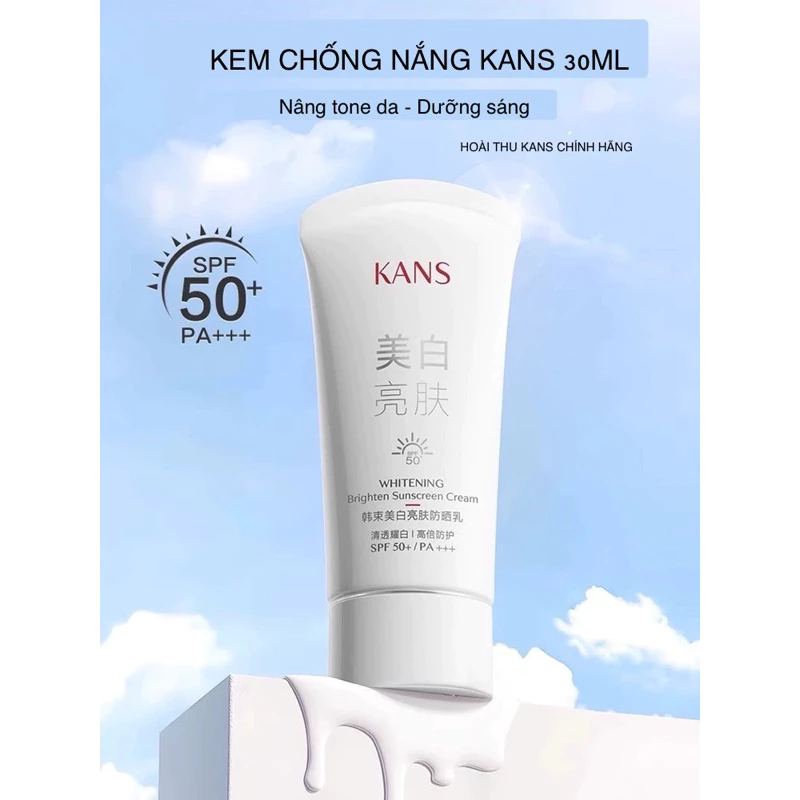 [KANS CHÍNH HÃNG] Kem Chống Nắng KANS 30ml Nâng Tone Nhẹ Nhàng, Phù Hợp Mọi Loại Da